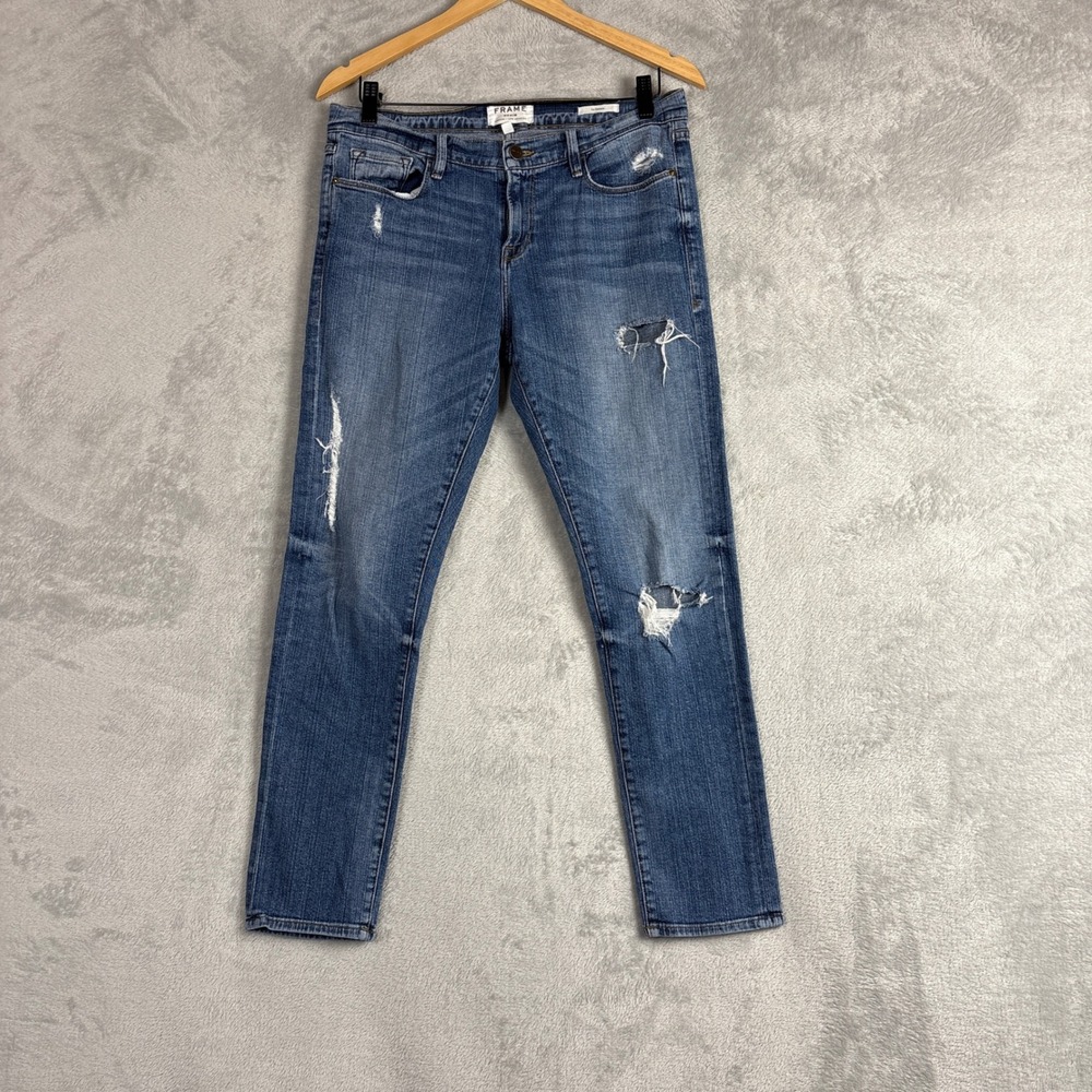 Frame Le Garcon Slim Boyfriend Distressed Jeans Amherst Blue 29 Y2K‎ Low Rise